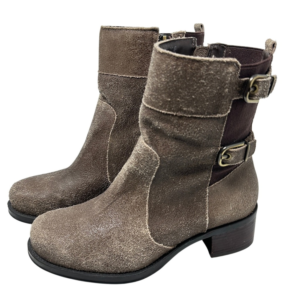 Andre Assous Waterproof Leather Ankle Boots Brown Buckle Detail Pirate Size 7